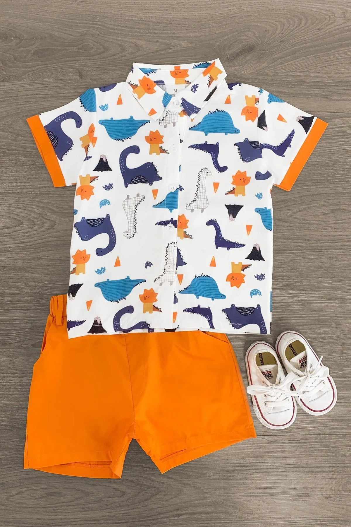 Orange Dinosaur Short Set