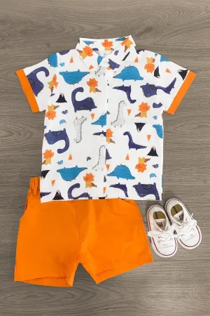 Orange Dinosaur Short Set