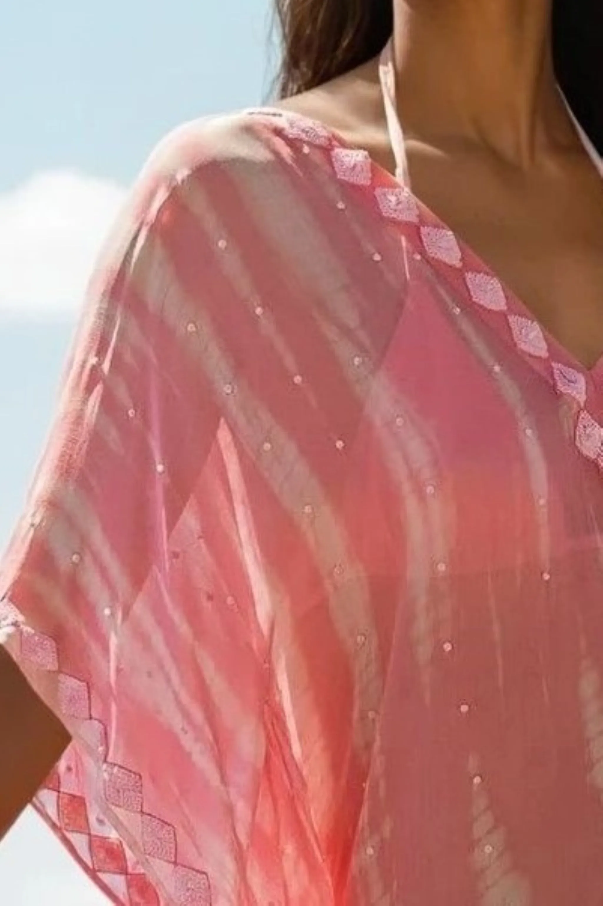 Pink silk loose designer beach cover-up