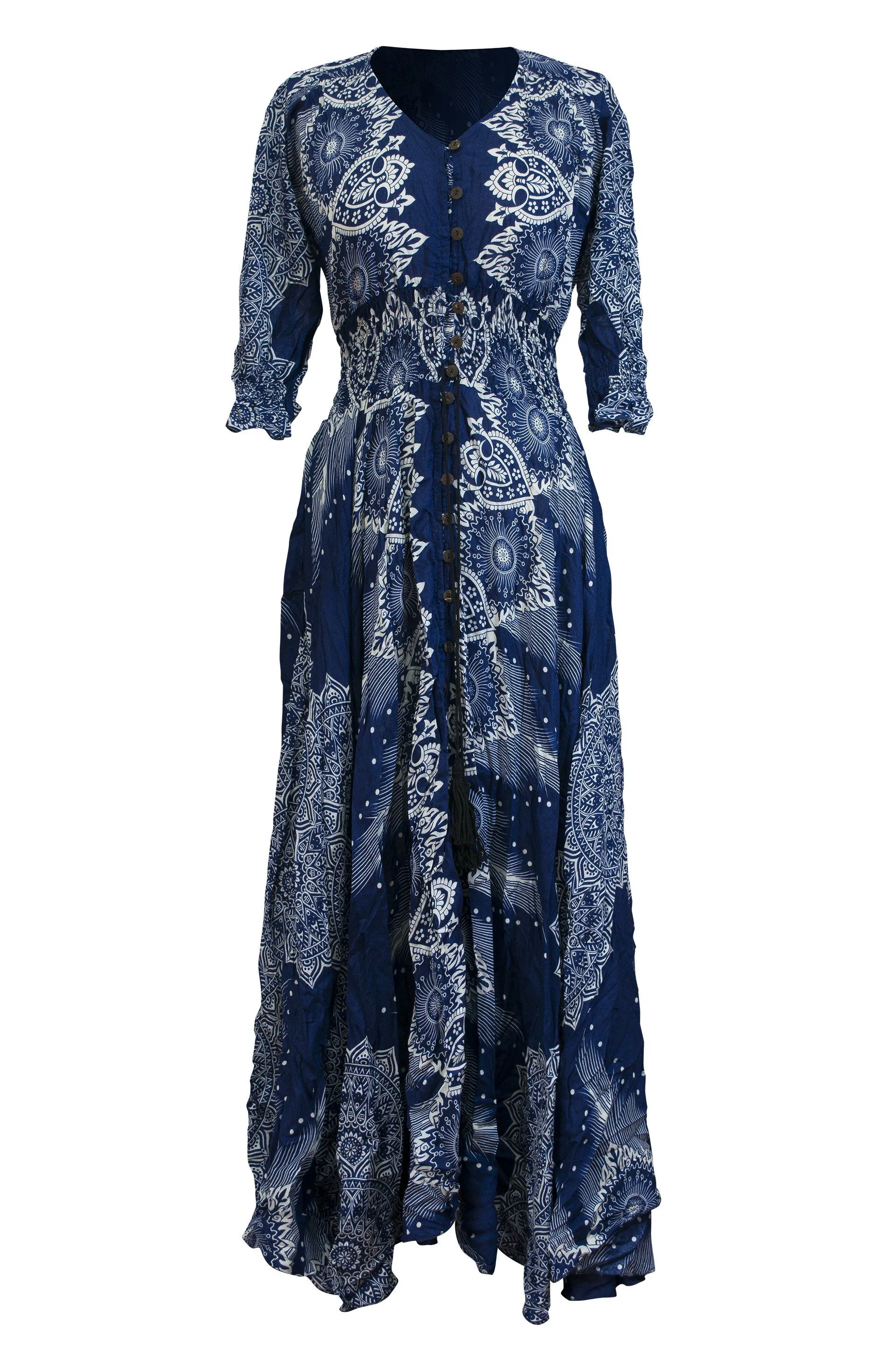 Printed Rayon Dress 3/4 Sleeve Mandala Casual Maxi Dress