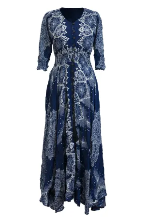 Printed Rayon Dress 3/4 Sleeve Mandala Casual Maxi Dress