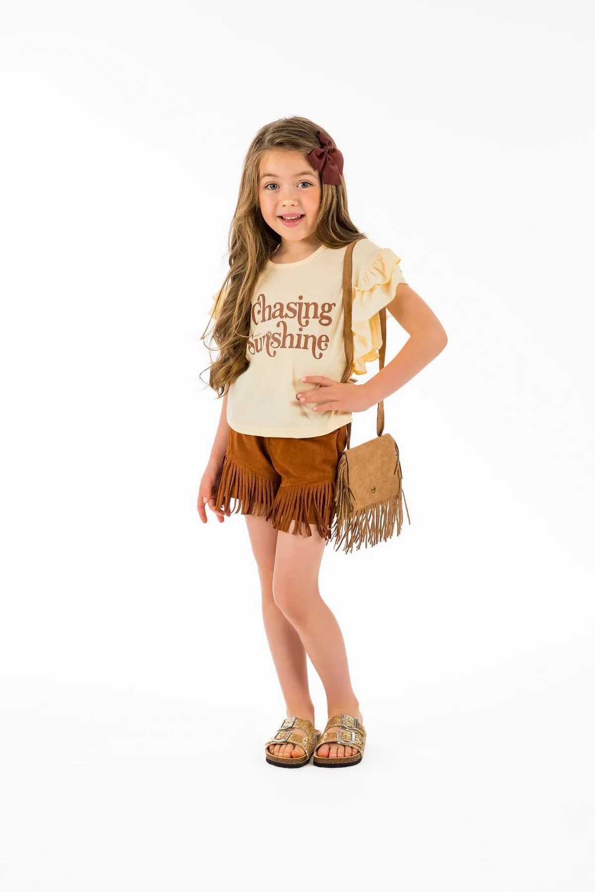 "Chasing Sunshine" Brown Fringe Suede Short Set
