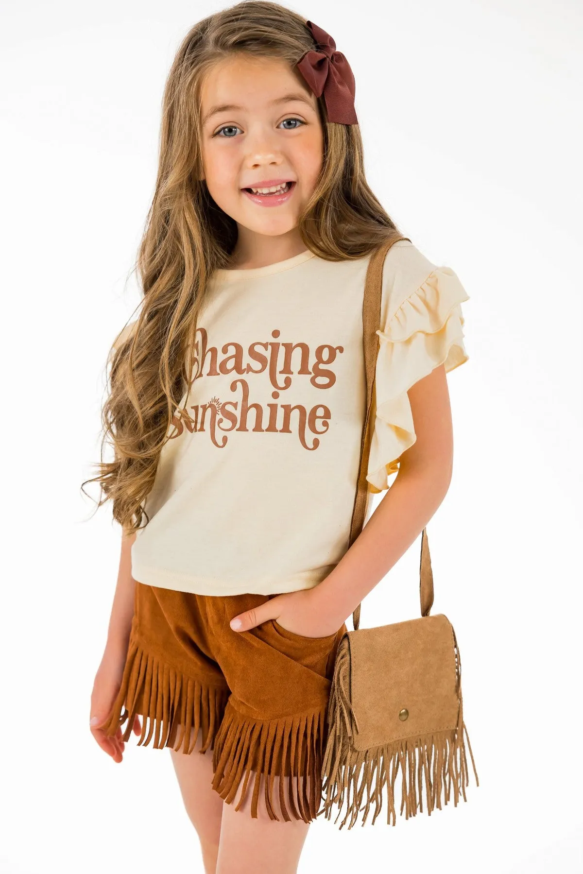 "Chasing Sunshine" Brown Fringe Suede Short Set