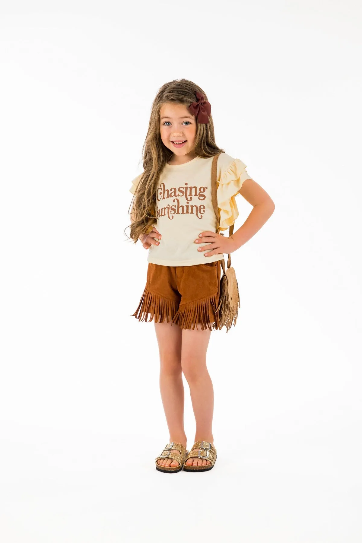 "Chasing Sunshine" Brown Fringe Suede Short Set