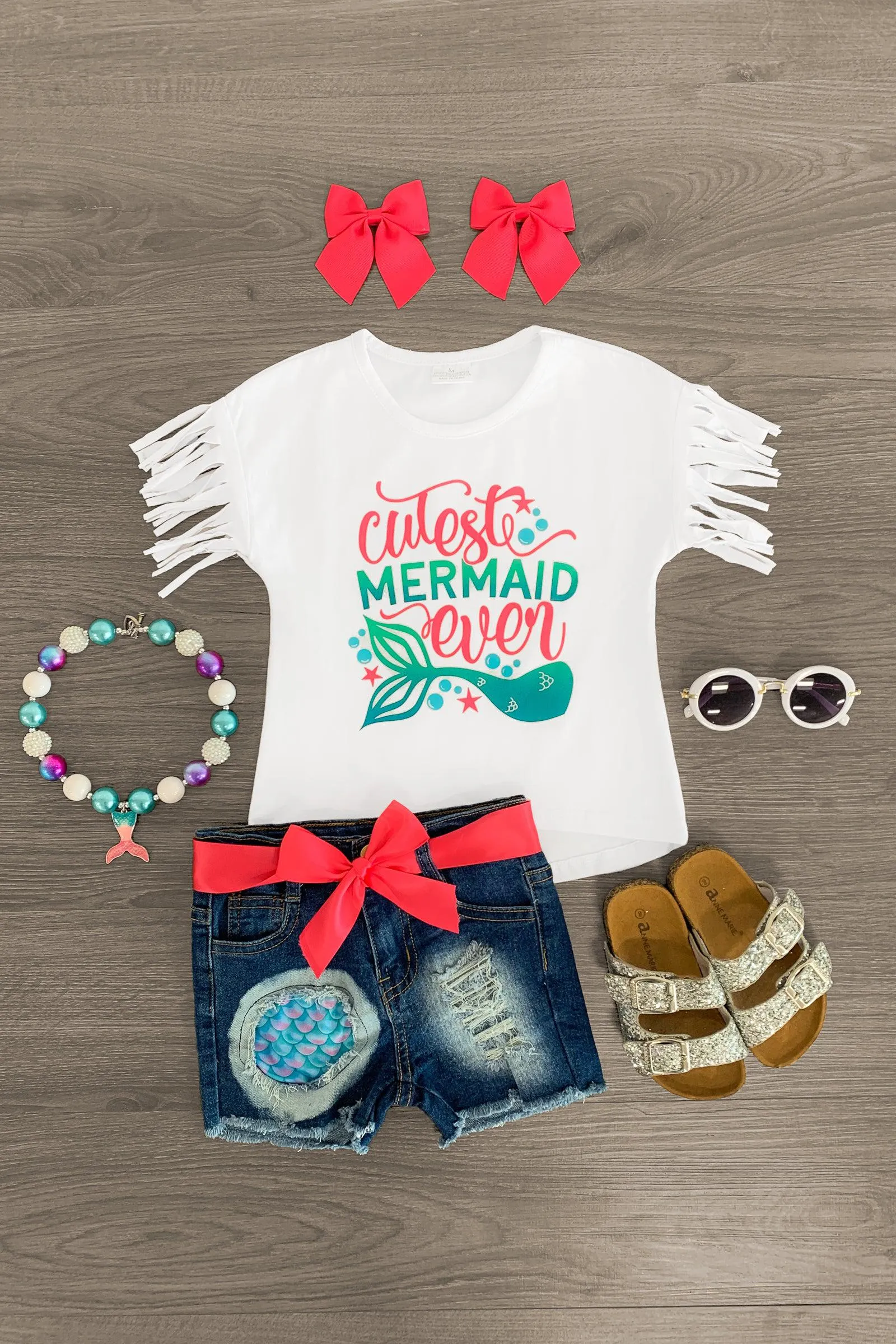"Cutest Mermaid Ever" Distressed Denim Short Set