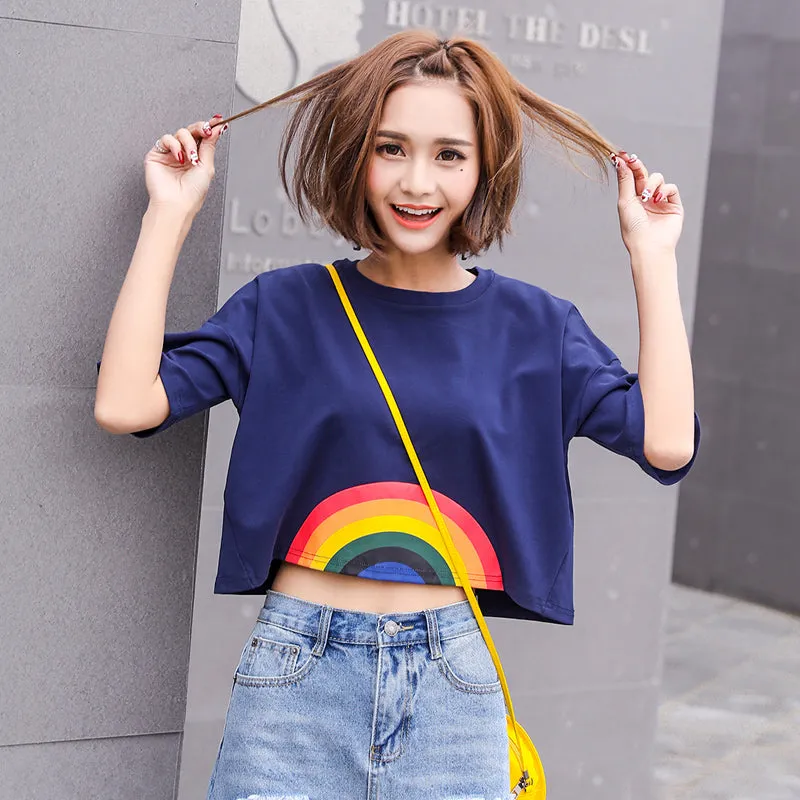 Rainbow Print Harajuku Style Crop Top Shirt