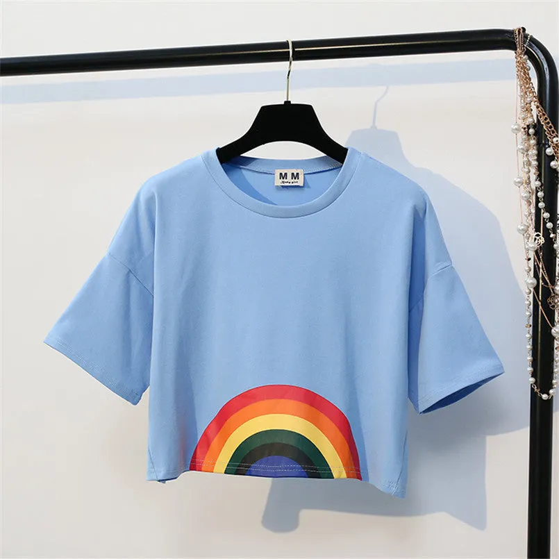 Rainbow Print Harajuku Style Crop Top Shirt