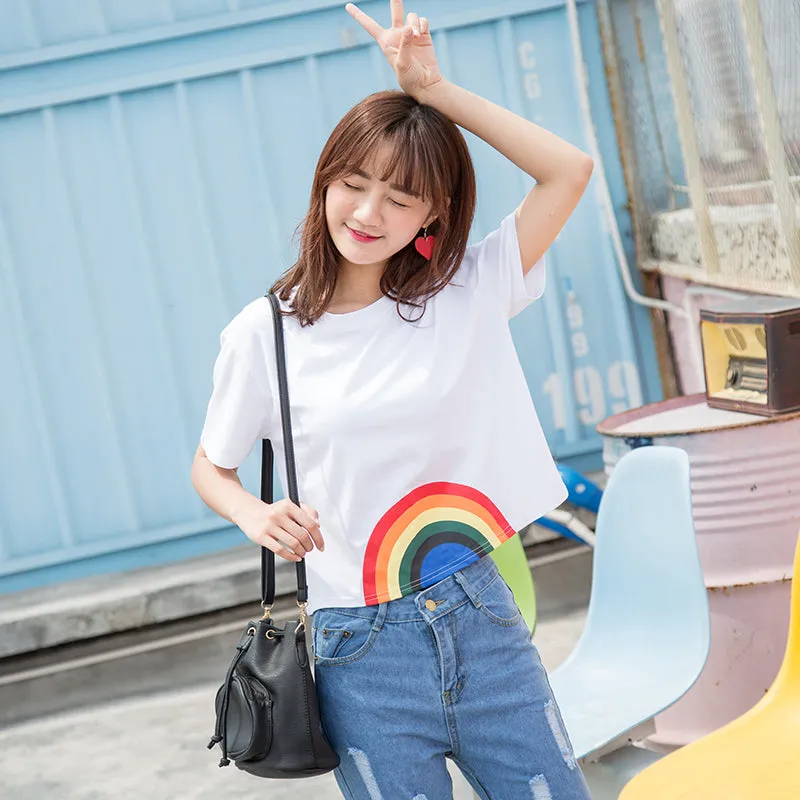 Rainbow Print Harajuku Style Crop Top Shirt