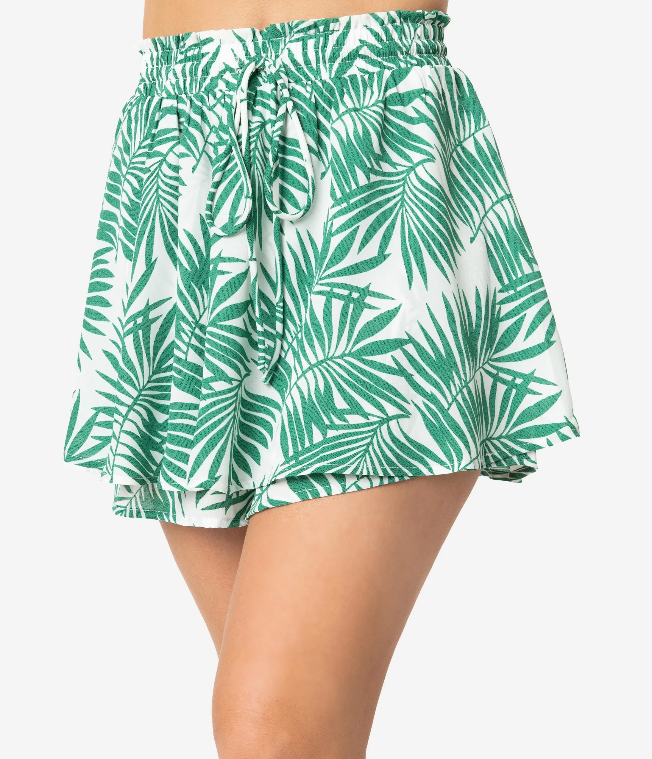 Retro Style Green & White Palm Print Tropical Skort