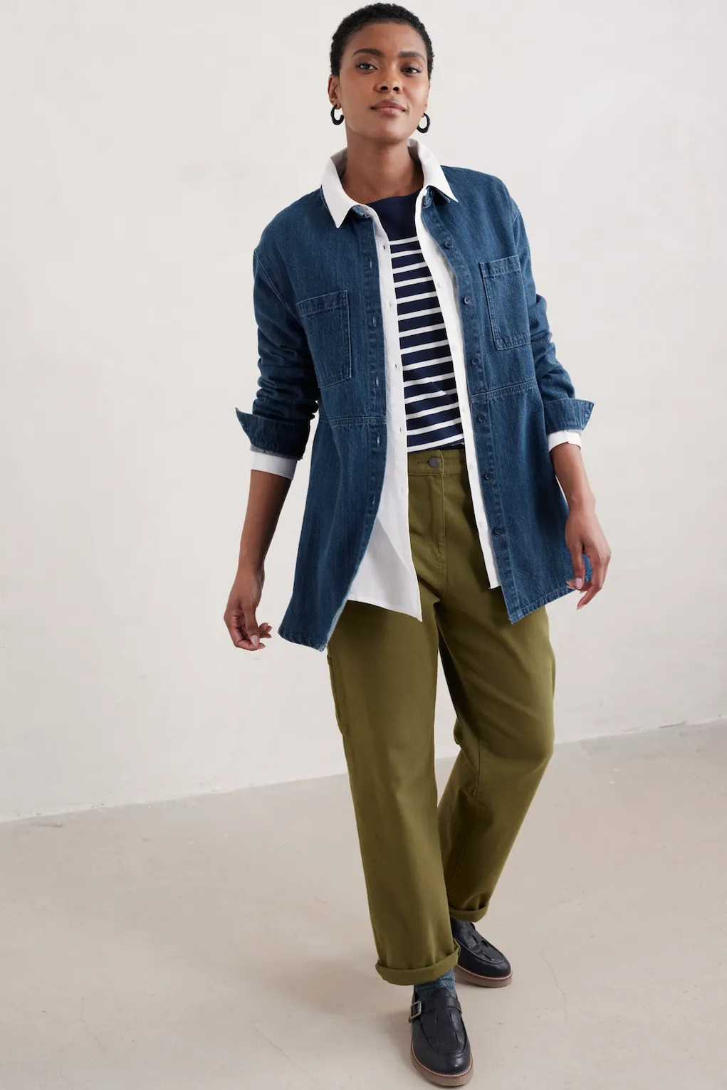 Seasalt Starboard Shirt in Mid Wash Rain Slub