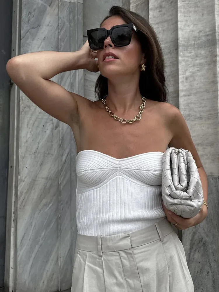 Sexy Basics Casual Short Knit Off-shoulder Sleeveless Backless Cami Top