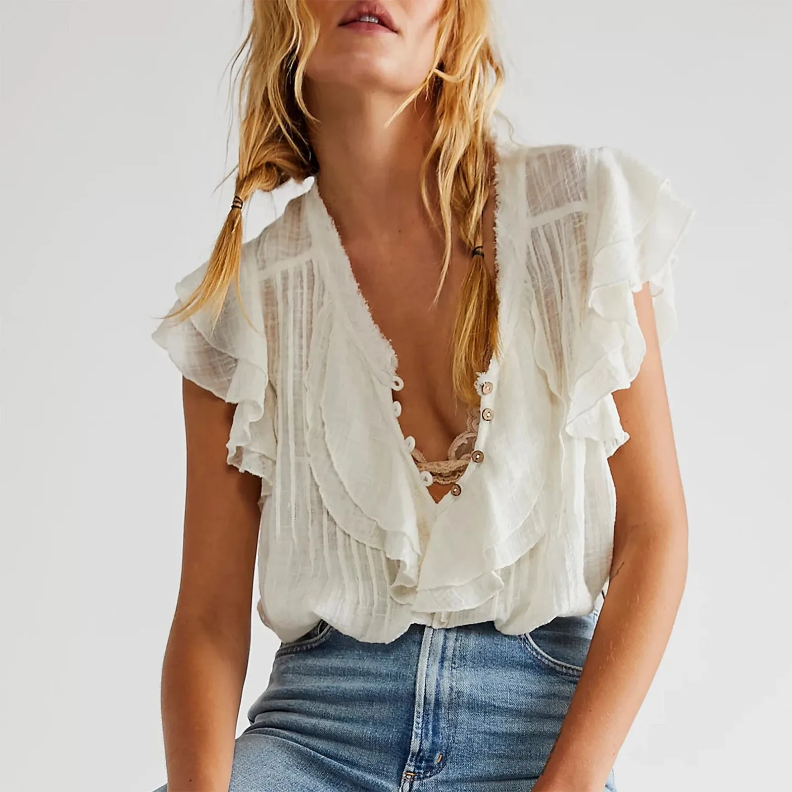 Slay the Streets  Y2K Ruffle Trim Button-Up Blouse