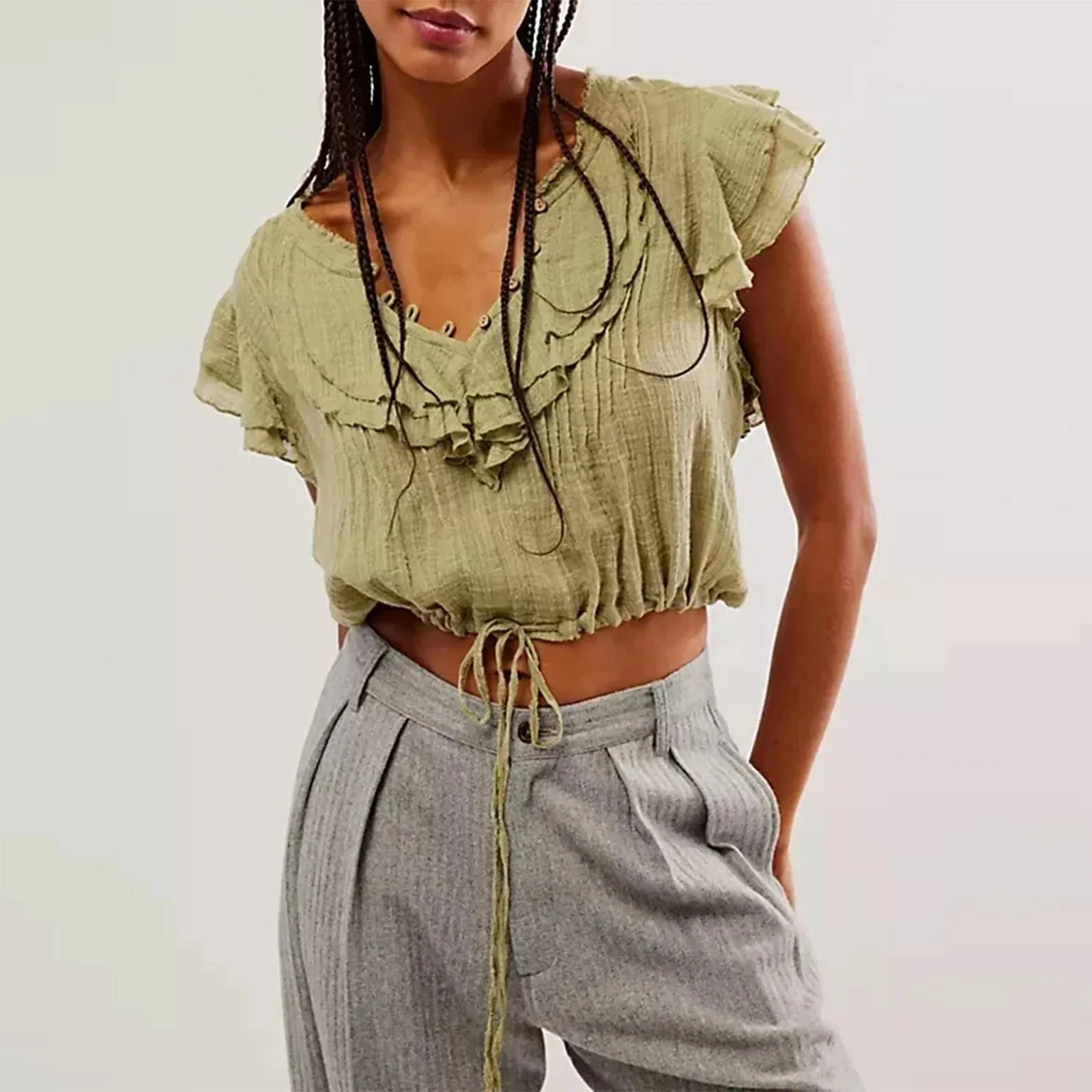 Slay the Streets  Y2K Ruffle Trim Button-Up Blouse