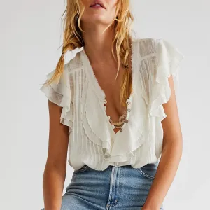 Slay the Streets  Y2K Ruffle Trim Button-Up Blouse