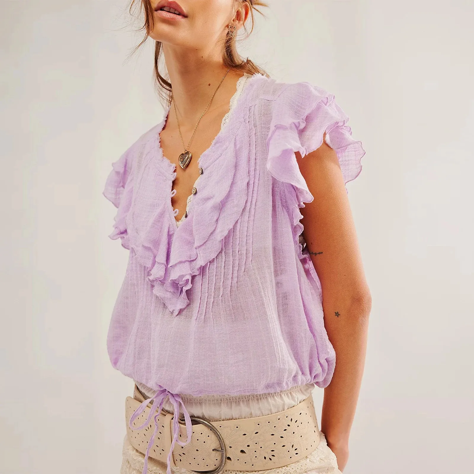 Slay the Streets  Y2K Ruffle Trim Button-Up Blouse