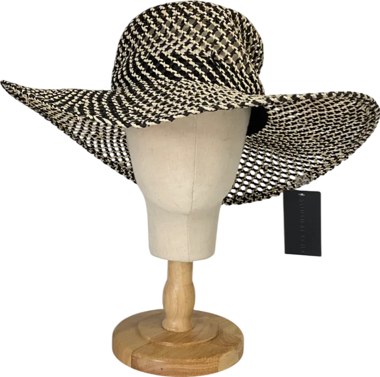 South Beach Beige Open Weave Wide Brim Hat In Monochrome One Size