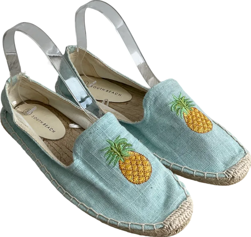 South Beach Blue Linen Pineapple Espadrilles UK 8 EU 41 
