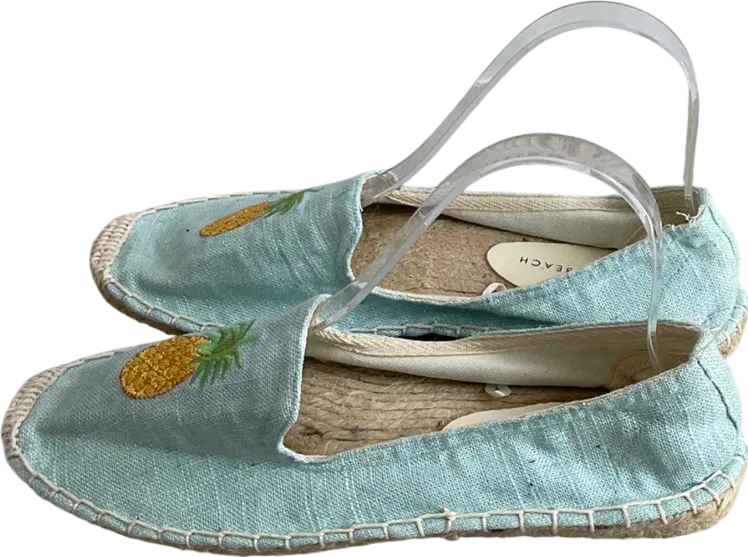 South Beach Blue Linen Pineapple Espadrilles UK 8 EU 41 