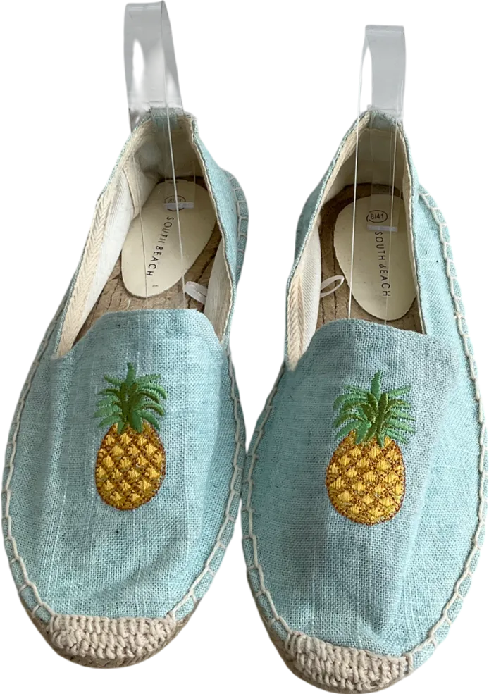 South Beach Blue Linen Pineapple Espadrilles UK 8 EU 41 