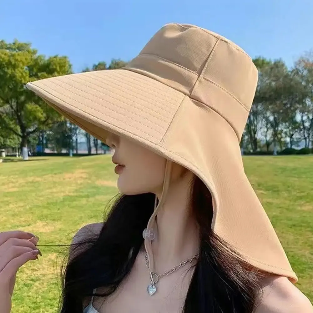 Summer Hats Outdoor UV Anti Neck Protection Sun Visors For Lady Fishing Hiking Wide Brim Shawl Sunscreen Ponytail Caps For Women