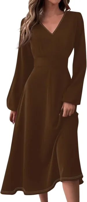 TWGONE Women's Floral Long Sleeve Wrap Maxi Dress A Line Empire Waist V Neck Fall Wedding Guest Party Casual Dresses