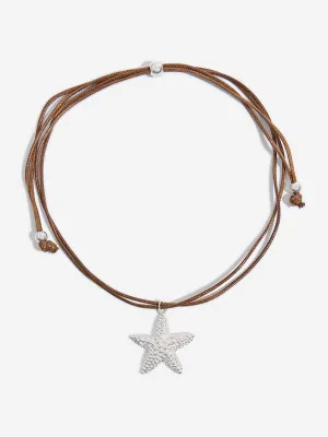 Westside Accessories Silver & Brown Starfish Pendant Cord Necklace