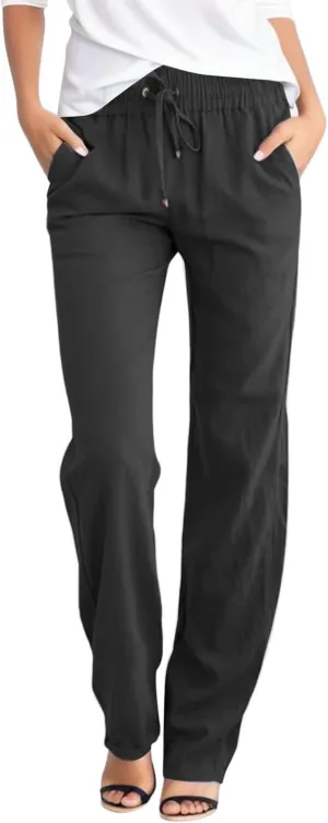 Women Wide Leg Linen Pants Summer Dressy High Waist Palazzo Pant Soft Split Trousers with Pockets