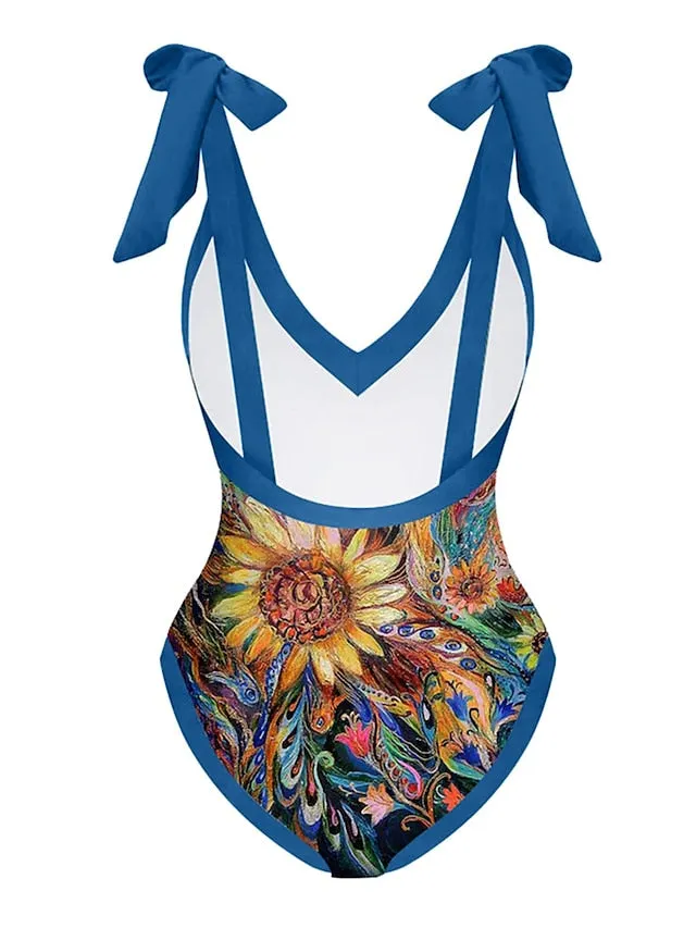 Women's Swimwear One Piece Beach Bottom Normal Swimsuit 2 Piece Printing Leopard Sunflower Red Blue Green Bodysuit Bathing Suits Sports Beach Wear Summer