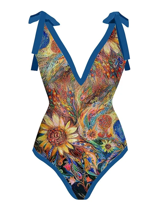 Women's Swimwear One Piece Beach Bottom Normal Swimsuit 2 Piece Printing Leopard Sunflower Red Blue Green Bodysuit Bathing Suits Sports Beach Wear Summer