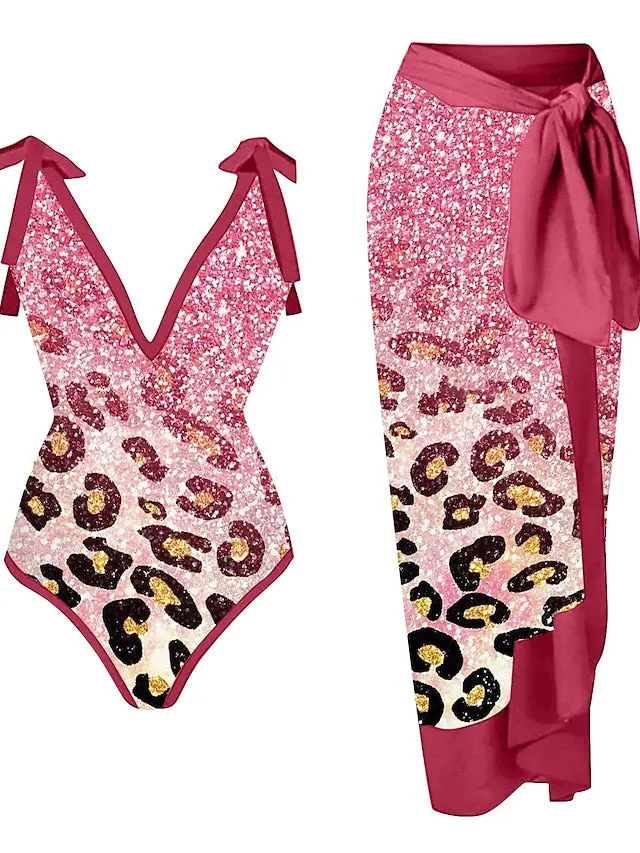 Women's Swimwear One Piece Beach Bottom Normal Swimsuit 2 Piece Printing Leopard Sunflower Red Blue Green Bodysuit Bathing Suits Sports Beach Wear Summer