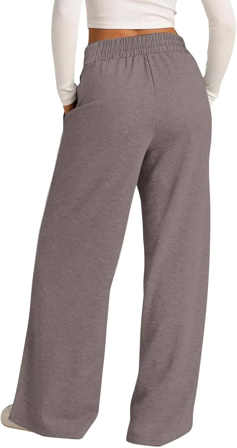 Womens Wide Leg Sweatpants High Waist Cotton Baggy Casual Drawstring Waist Running Lounge Pants with Pockets
