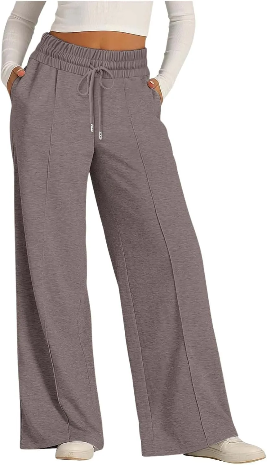 Womens Wide Leg Sweatpants High Waist Cotton Baggy Casual Drawstring Waist Running Lounge Pants with Pockets