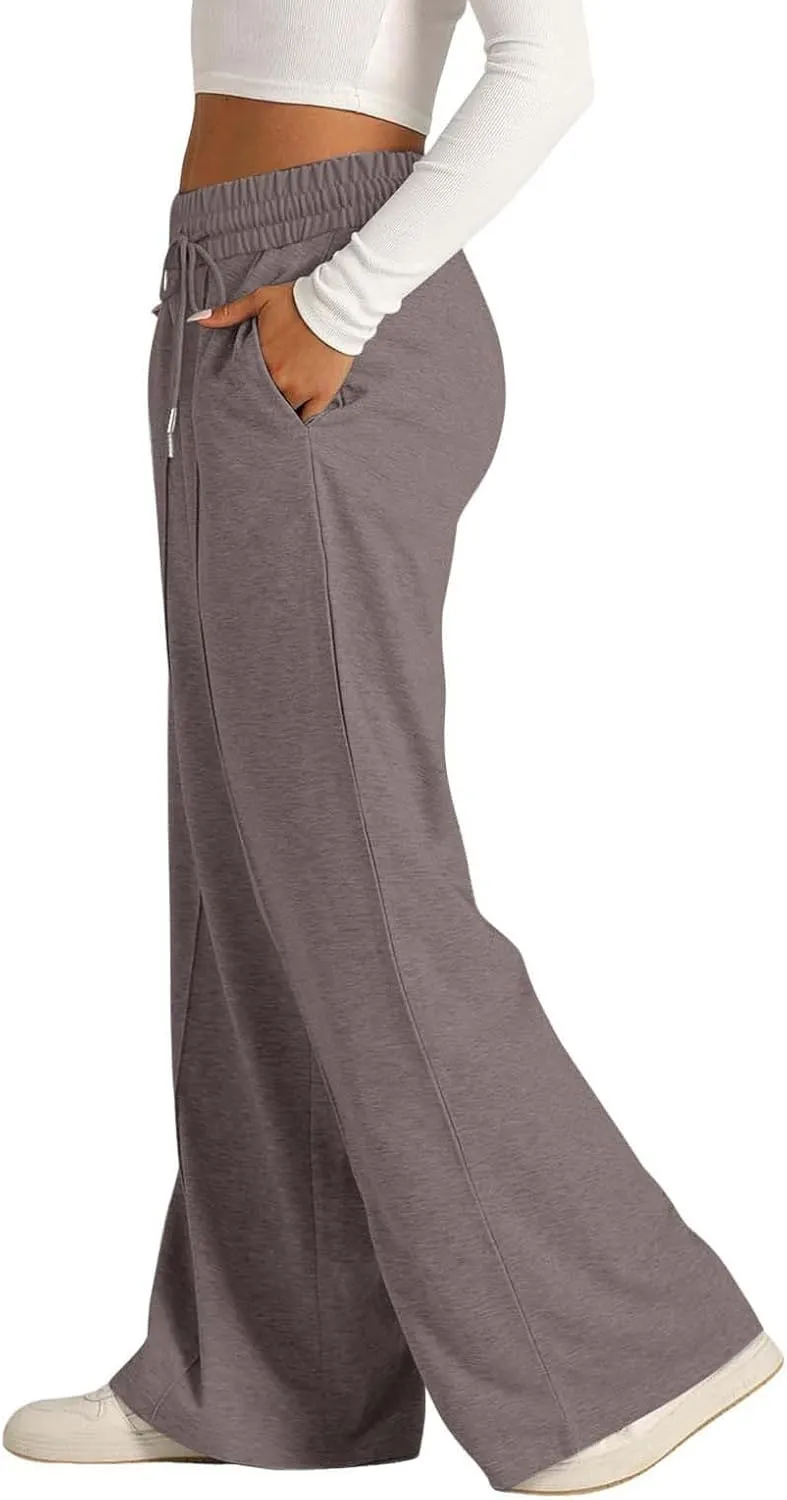Womens Wide Leg Sweatpants High Waist Cotton Baggy Casual Drawstring Waist Running Lounge Pants with Pockets
