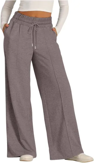 Womens Wide Leg Sweatpants High Waist Cotton Baggy Casual Drawstring Waist Running Lounge Pants with Pockets