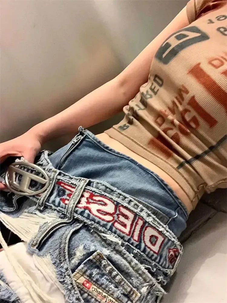 Y2K Harajuku Letter Print Crop Top  Retro Slim Fit Streetwear Tee for Women